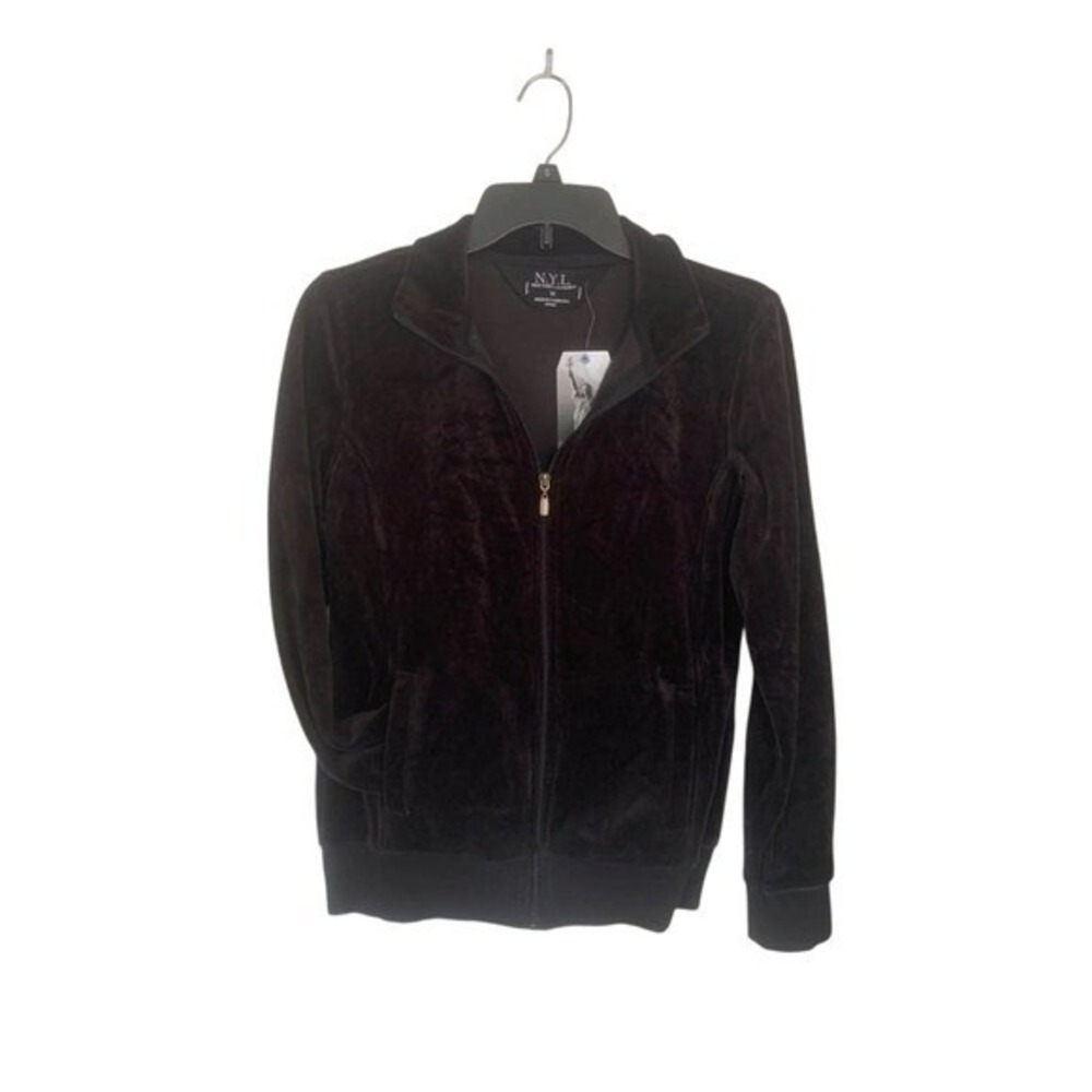 N.Y.L. Women's Jacket‎ Medium NWT Black Velvet Zipper Front Soft